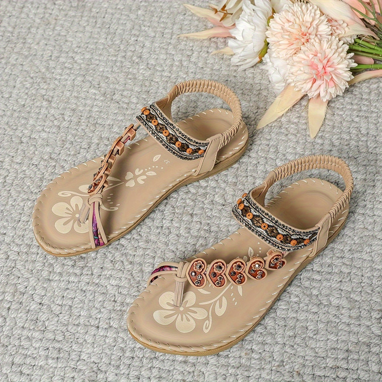 Sandales Bohèmes Fleuries – Été Chic & Confort Absolu pour Femme