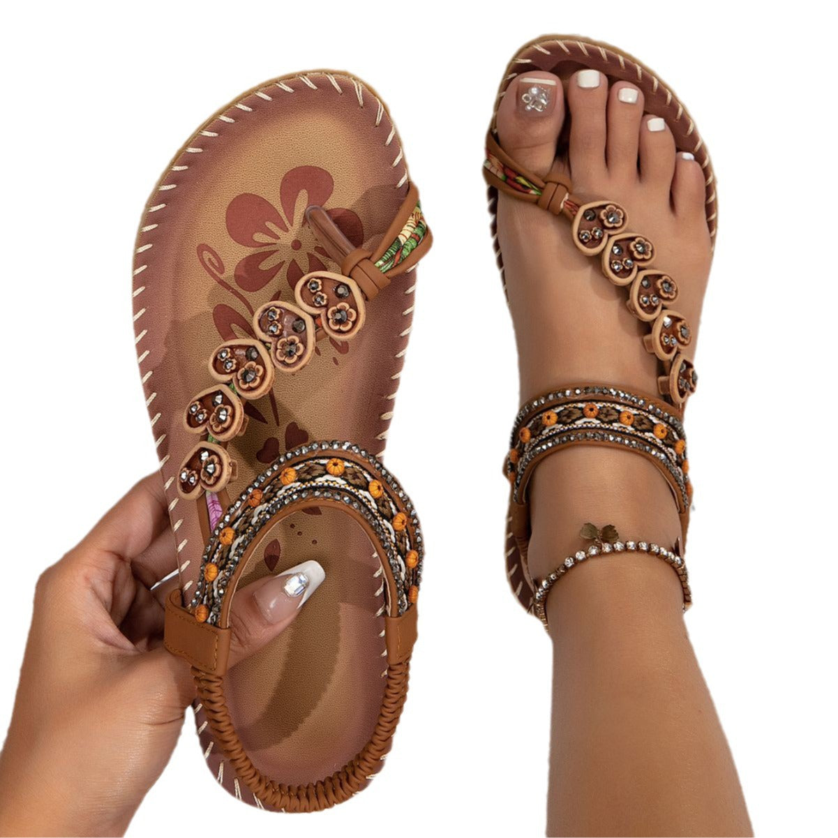 Sandales Bohèmes Fleuries – Été Chic & Confort Absolu pour Femme