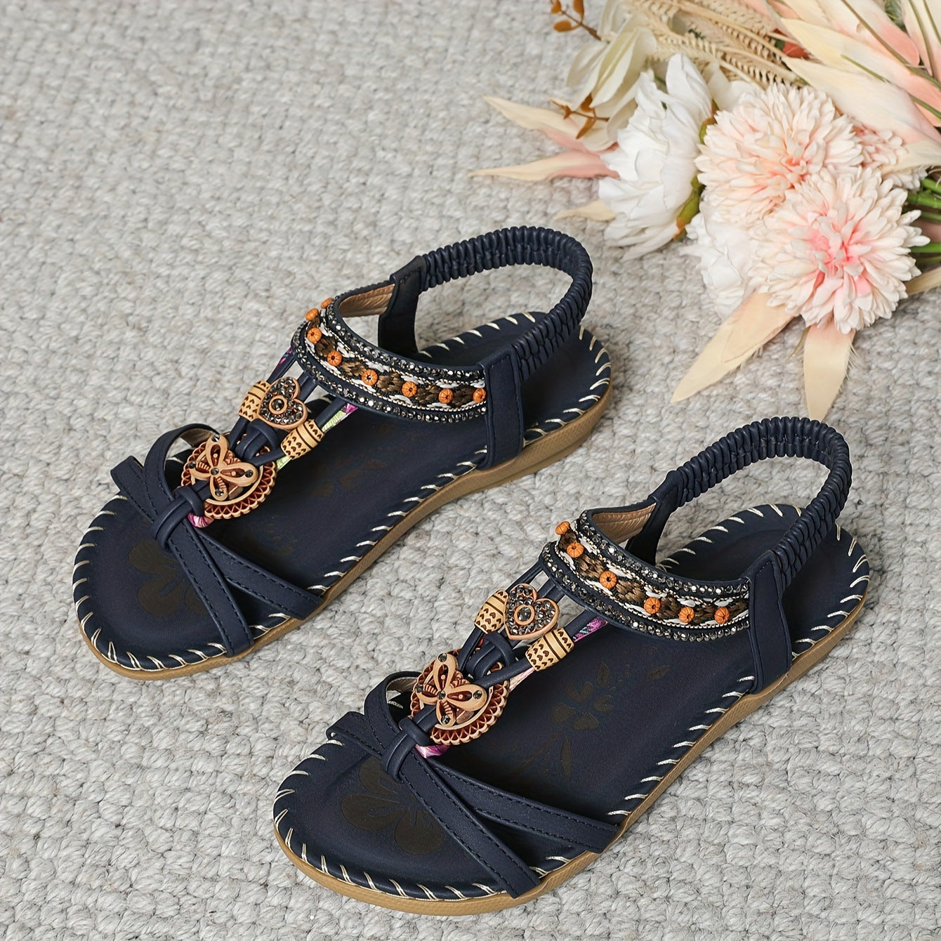 Sandales Bohèmes Fleuries – Été Chic & Confort Absolu pour Femme