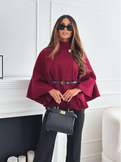 LOUISE | Moderner schwarzer Poncho mit Gürtel